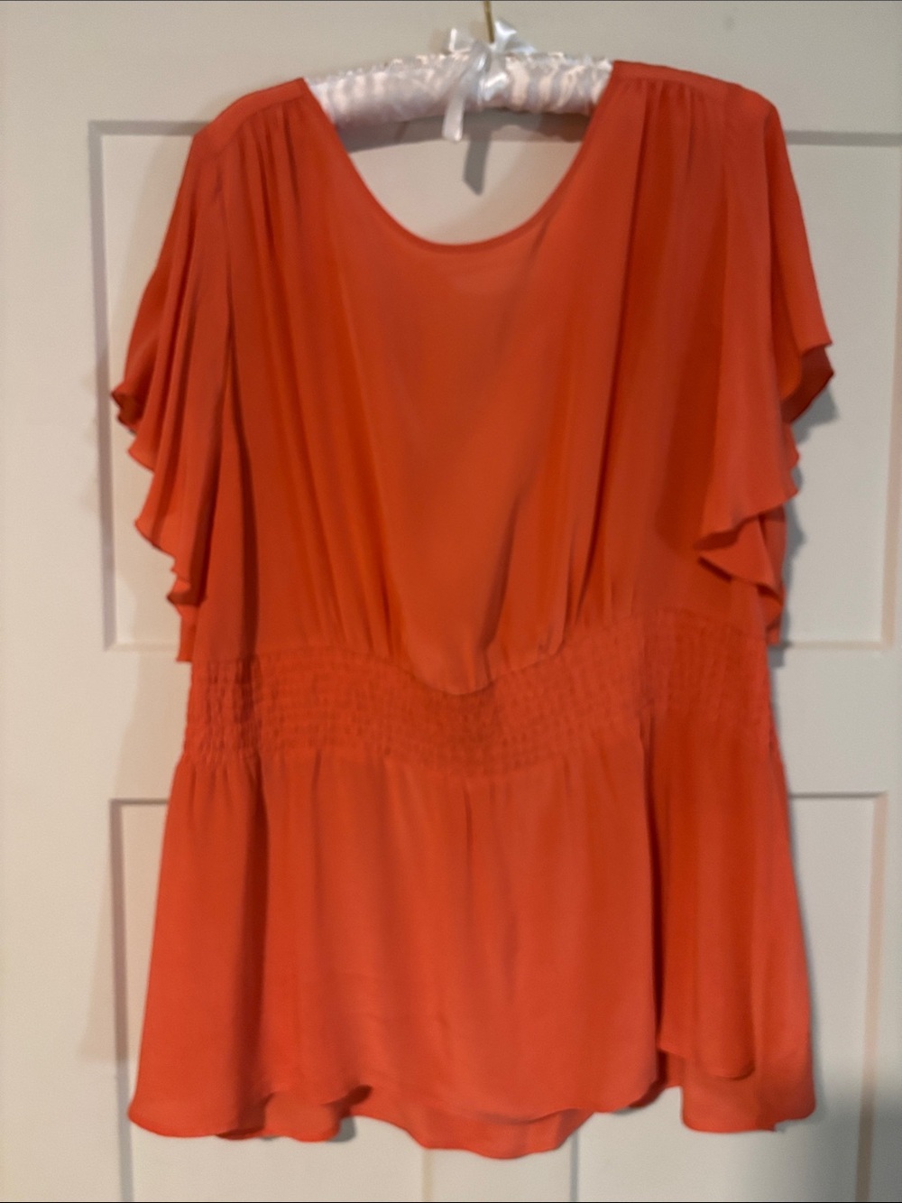 Soft Surroundings Women's Coral SilkFlutter Sleeve Blouse